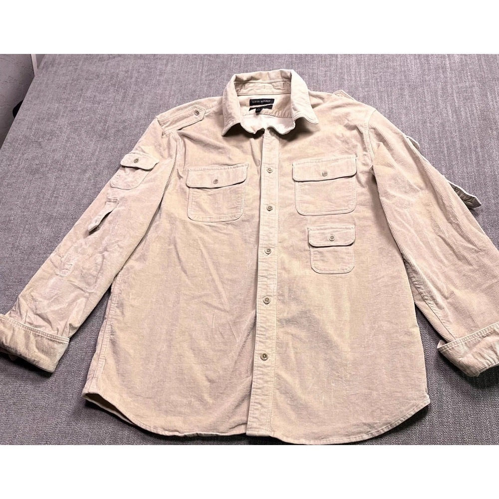 Banana Republic Corduroy Utility Shirt Mens Large Beige Standard Fit Button Up